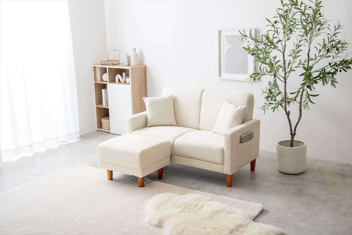 【2点セット】Emma コンパクト2人掛けソファ+オットマン