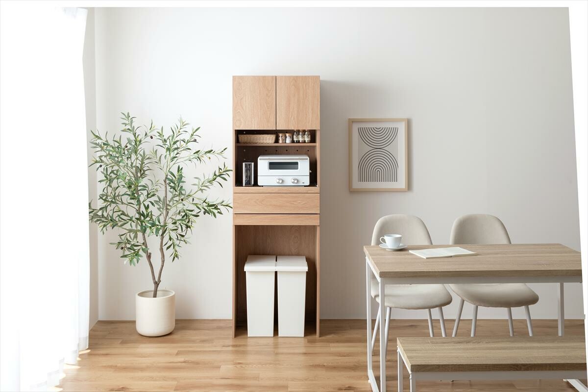 【幅58cm】Keuken ゴミ箱収納付きレンジ台