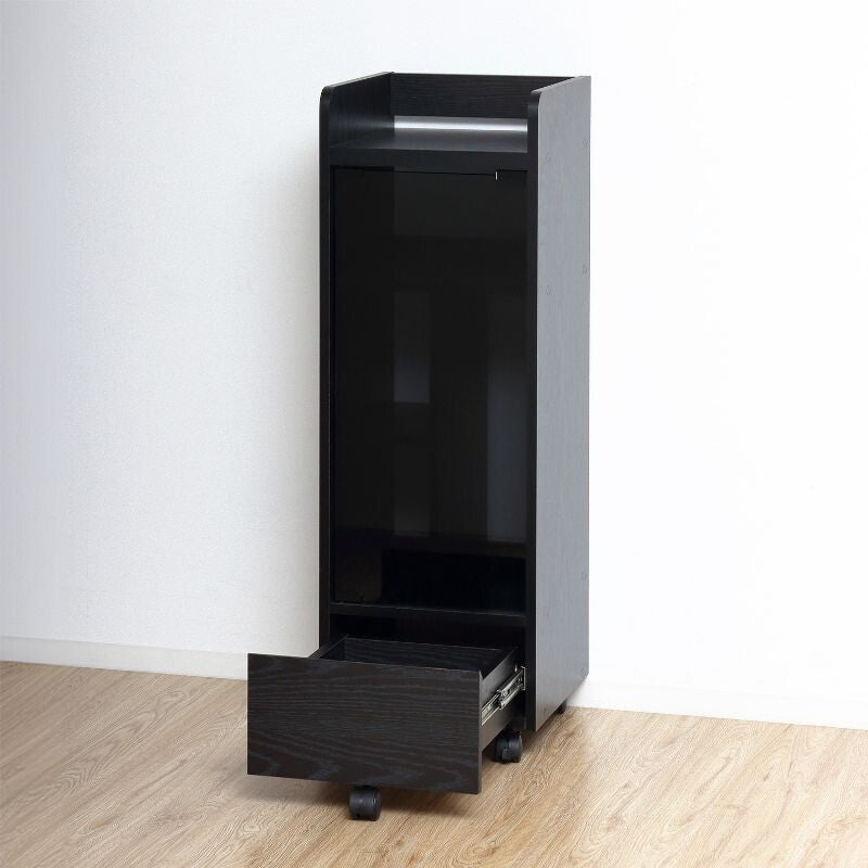 ゲーム機ラック キャスター付き スリム幏32cm｜強化ガラス扉 引き出し付き