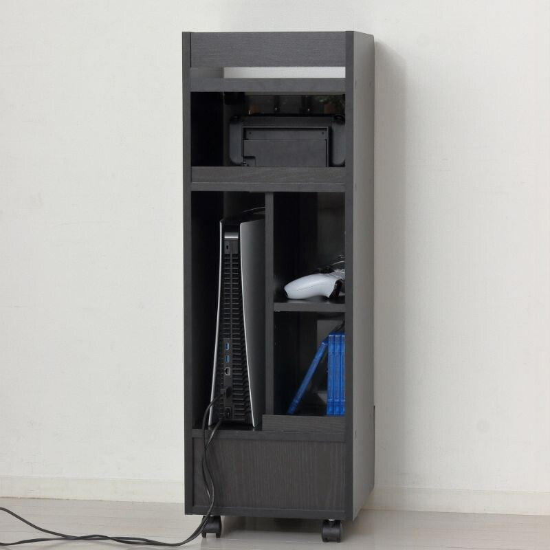 ゲーム機ラック キャスター付き スリム幏32cm｜強化ガラス扉 引き出し付き