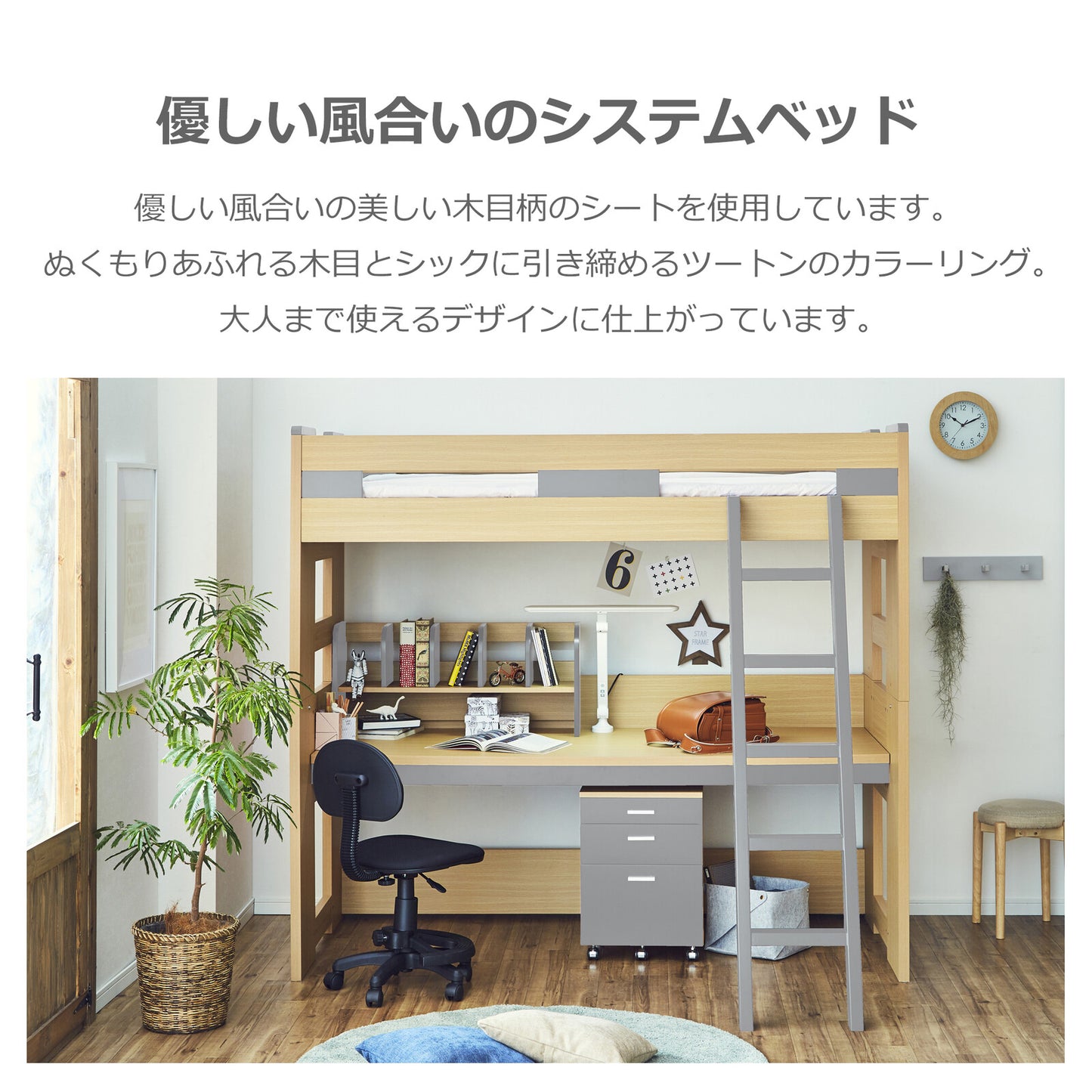 システムベッド ブランシェ メラミン化粧板 ラバーウッド キッズ・子ども部屋 ナチュラル