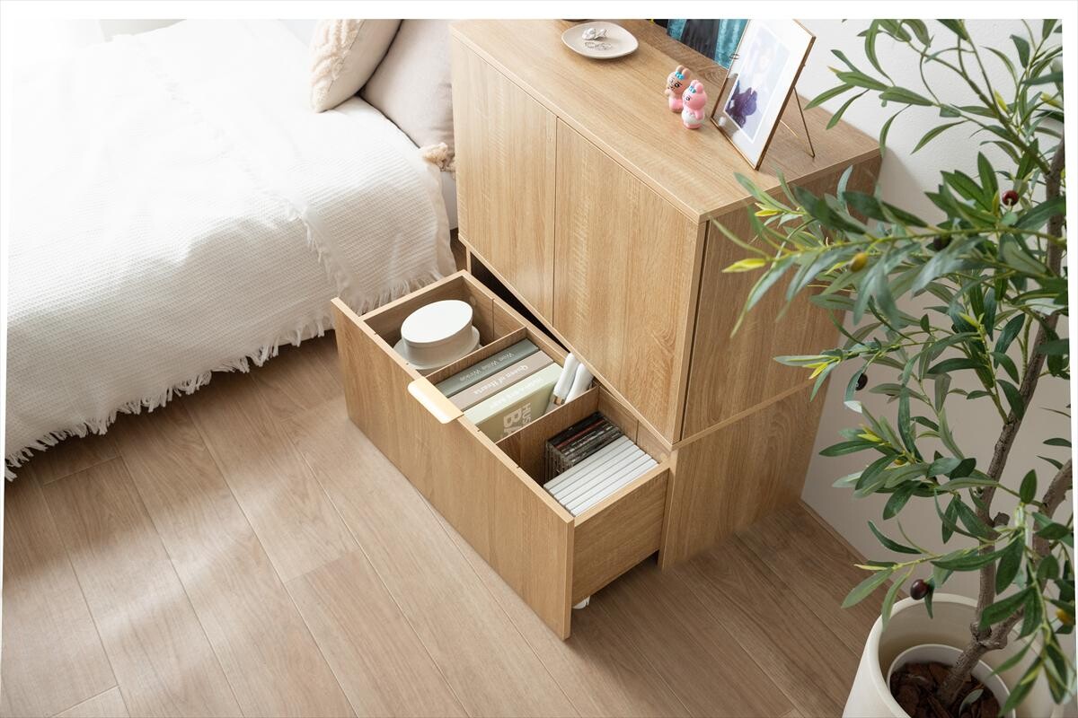 【幅70cm】Lekis 収納ワゴン付きキャビネット