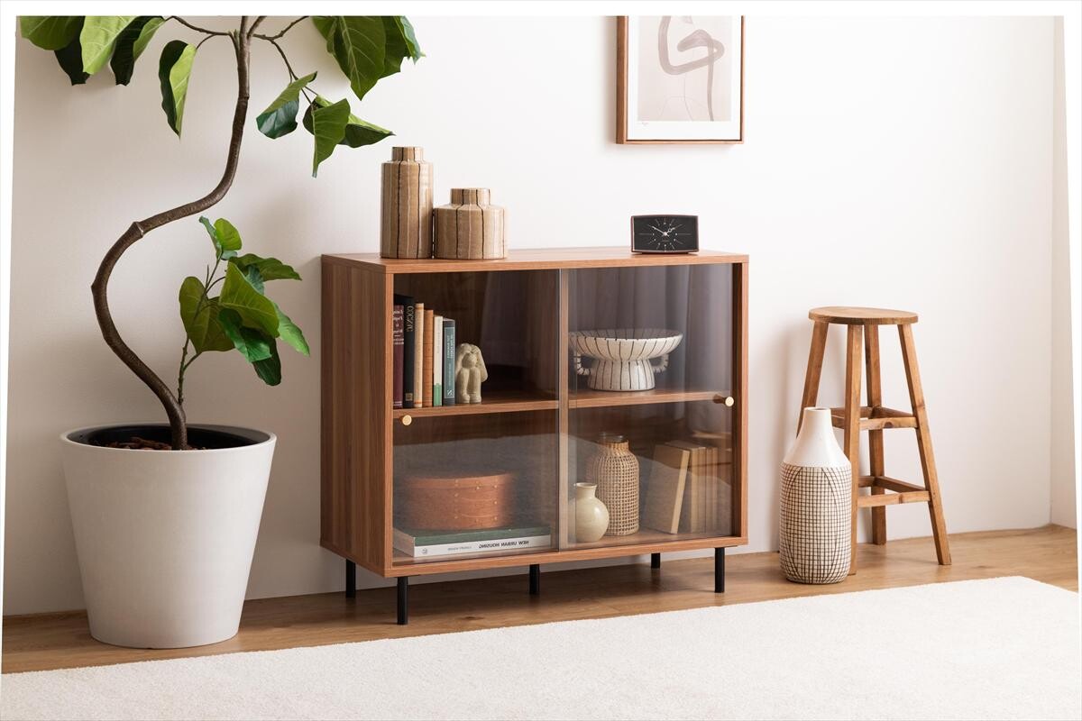 【幅80cm】Laura ガラス引き戸キャビネット