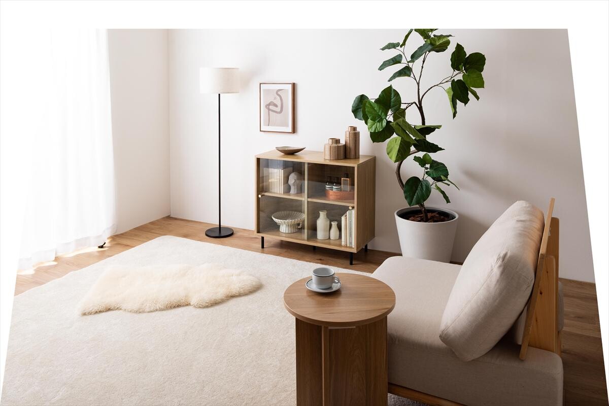 【幅80cm】Laura ガラス引き戸キャビネット