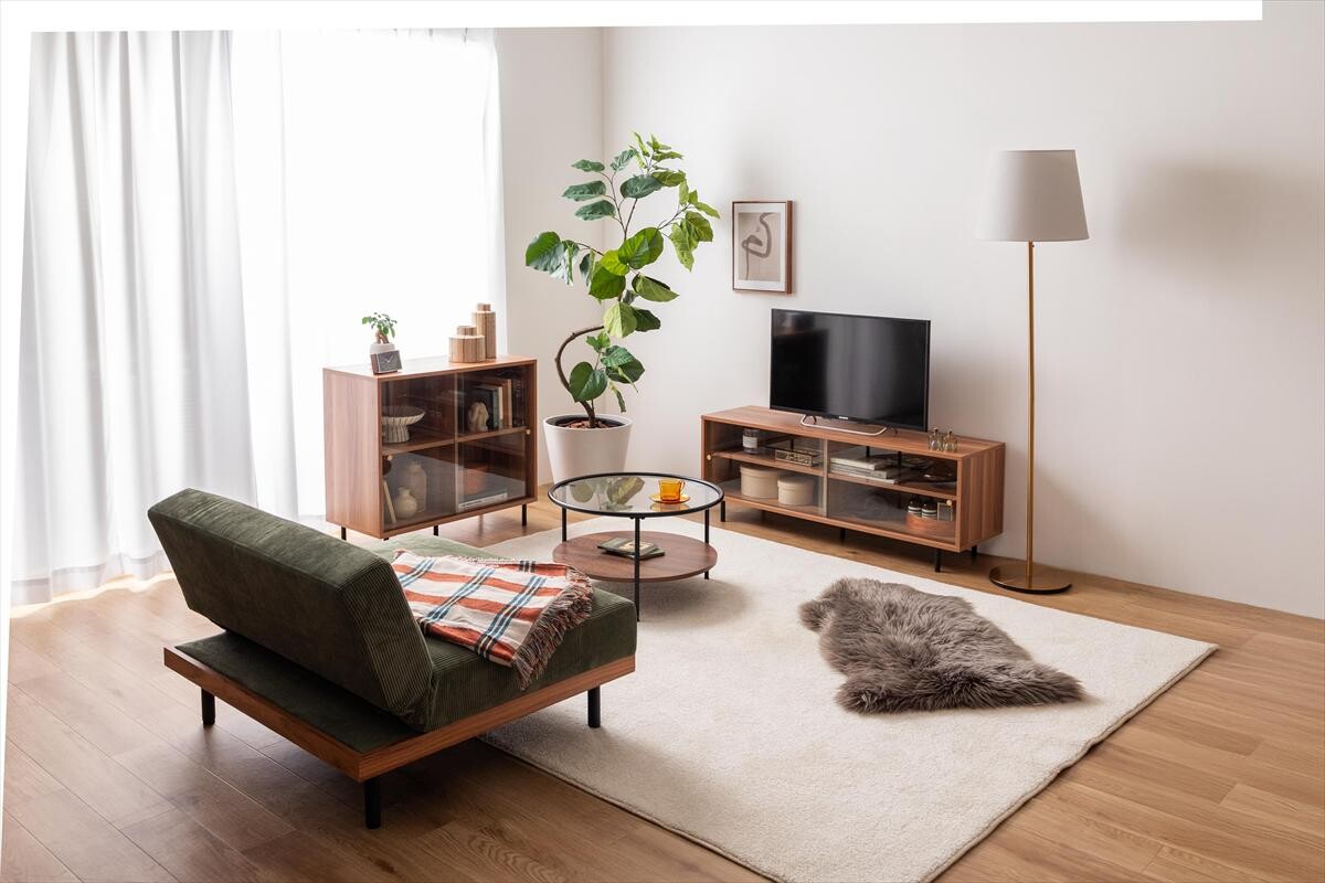 【幅80cm】Laura ガラス引き戸キャビネット