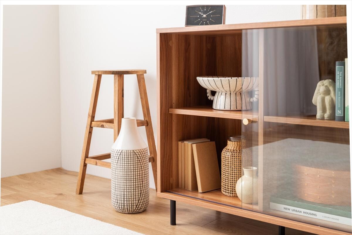 【幅80cm】Laura ガラス引き戸キャビネット