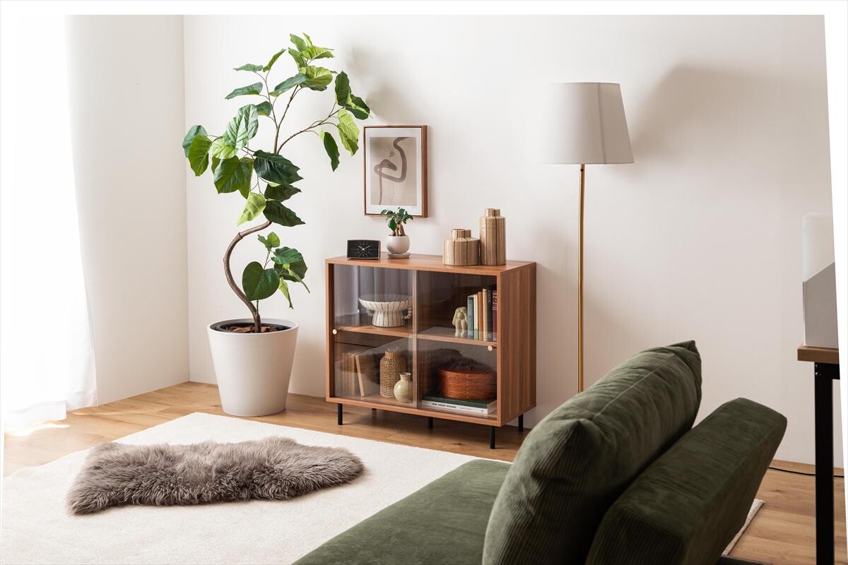 【幅80cm】Laura ガラス引き戸キャビネット