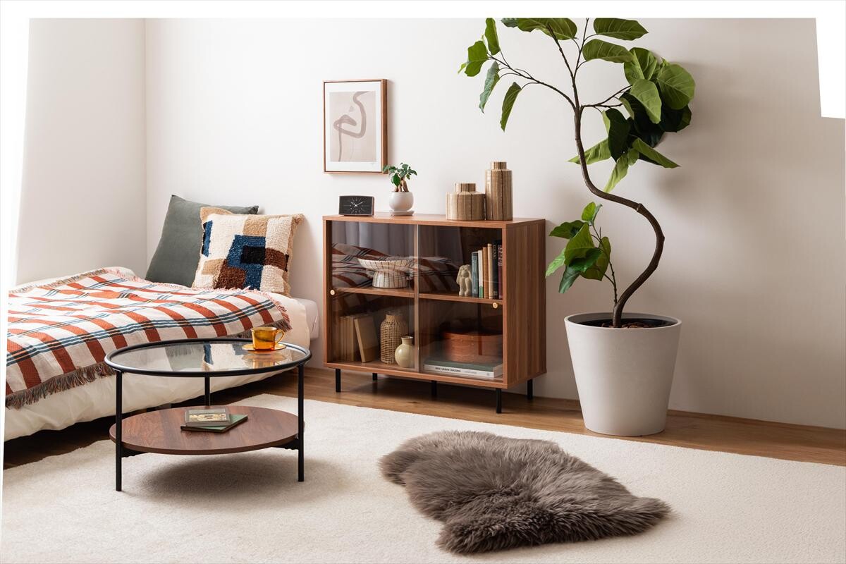 【幅80cm】Laura ガラス引き戸キャビネット