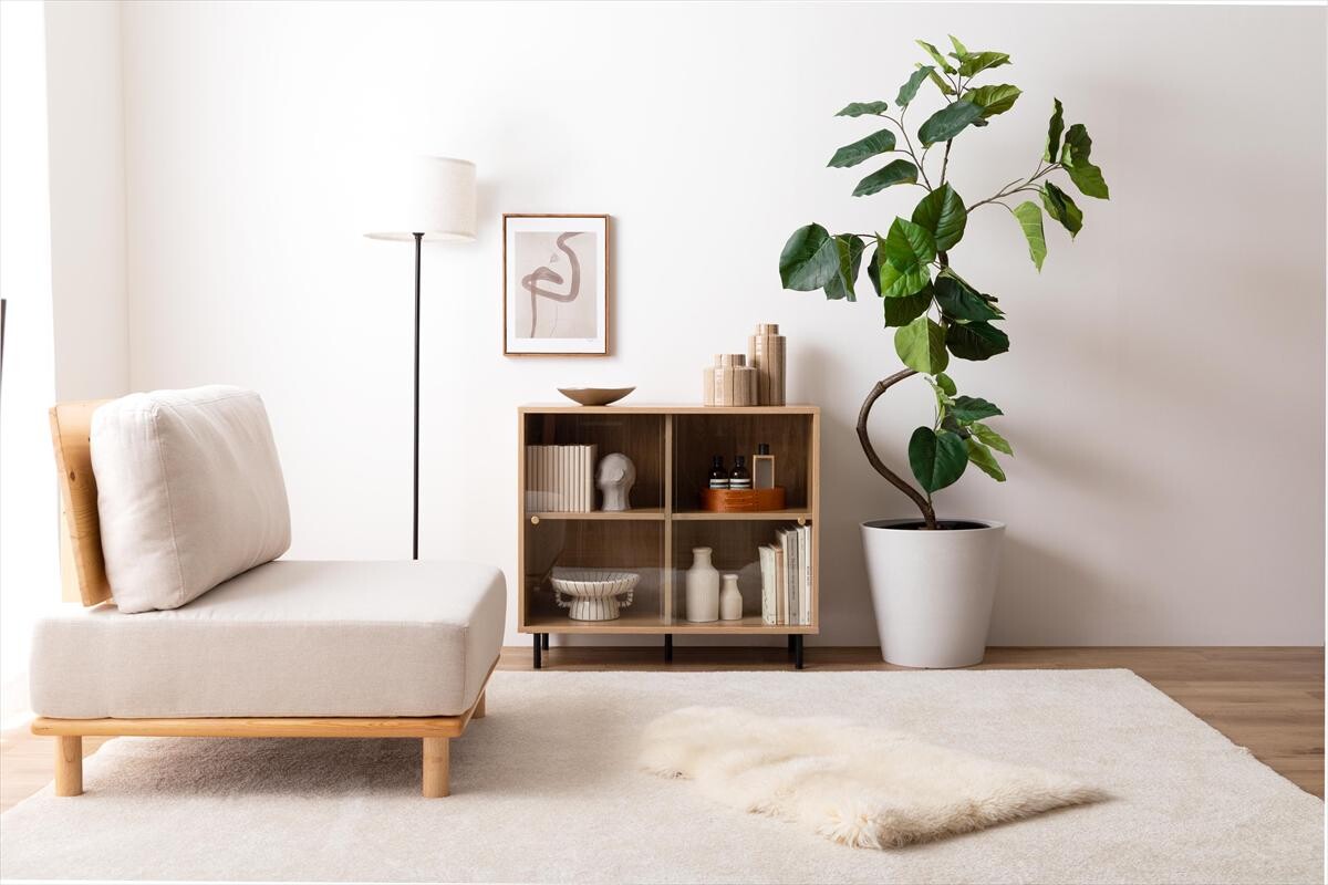 【幅80cm】Laura ガラス引き戸キャビネット