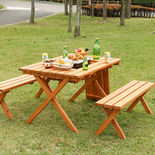 杉材 BBQテーブル&ベンチセット コンロスペース付き