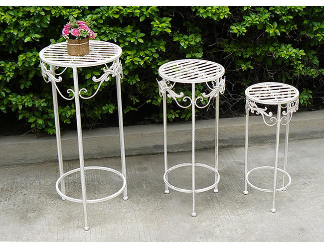 ブランティーク　ホワイトアイアンフラワースタンド　3点セット