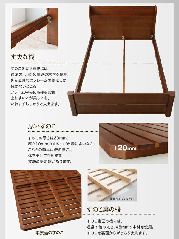❷ローからハイまで高さが変えられる6段階高さ調節 頑丈天然木すのこベッド ishuruto イシュルト　シングル