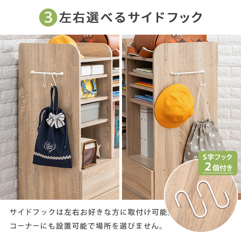 ランドセルラック RCC ホワイトウォッシュ ランドセル収納・ハンガーポール使用イメージ