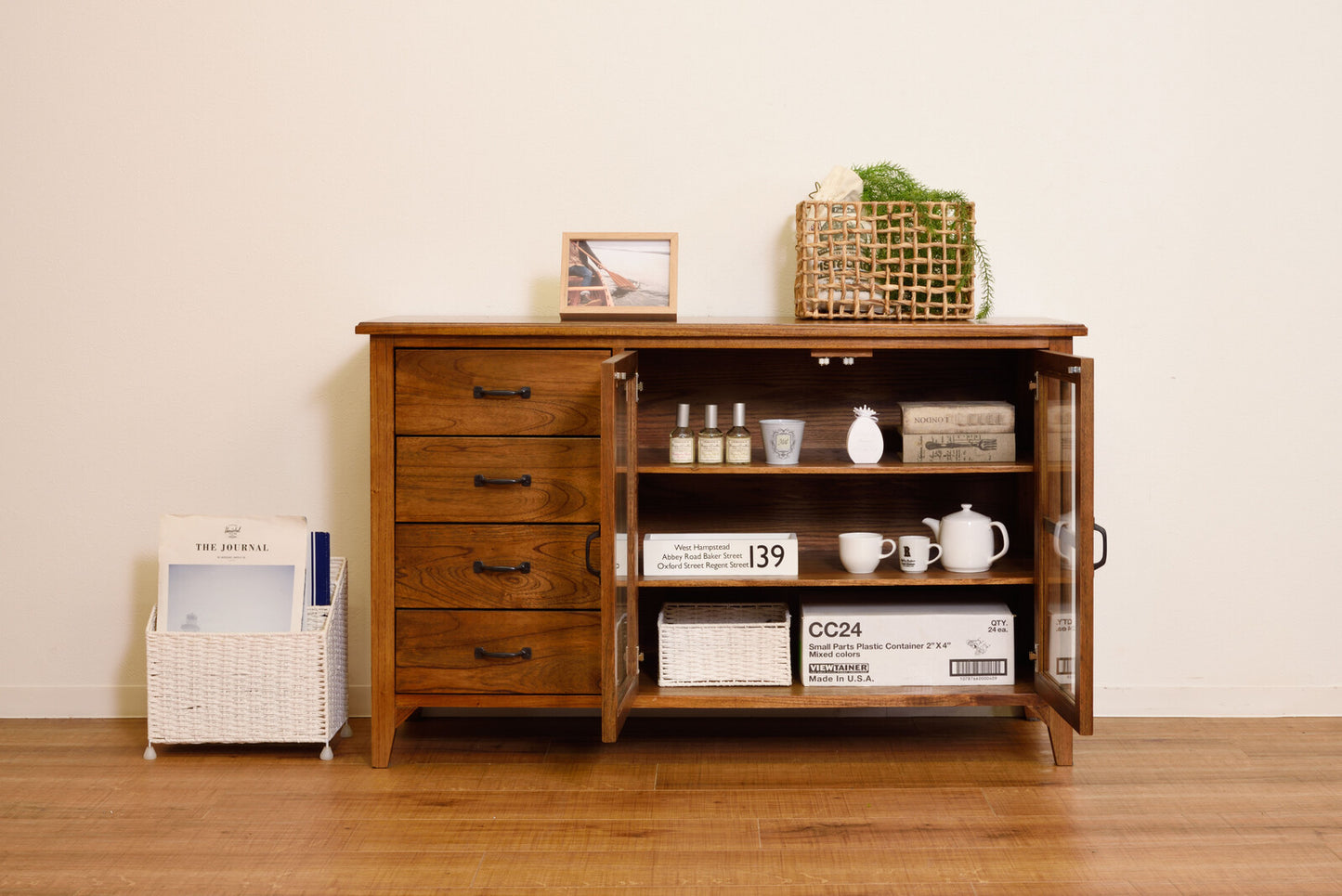 キャビネット 食器棚 カップボード チェスト 4段 木製チェスト 木製 キッチン収納