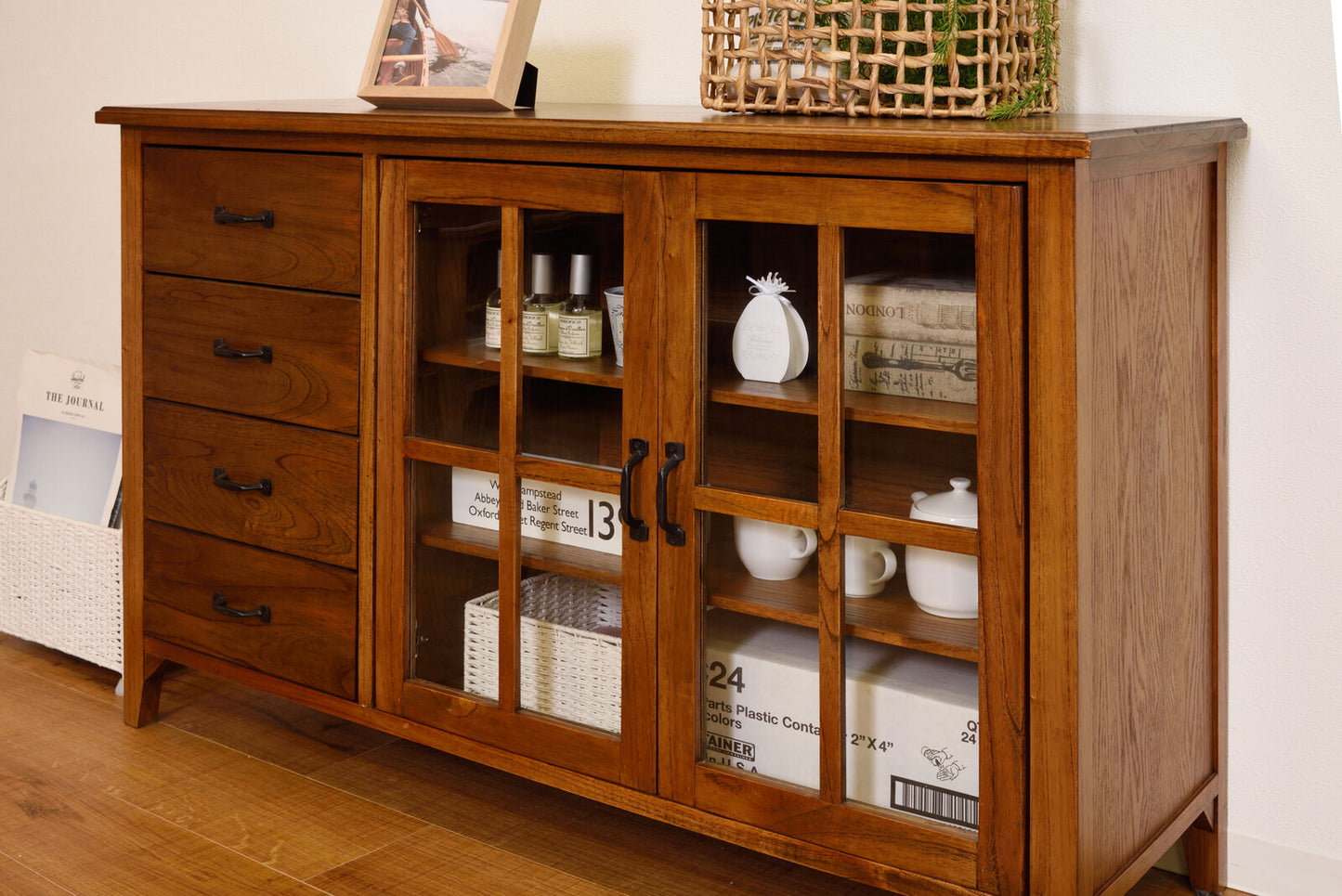 キャビネット 食器棚 カップボード チェスト 4段 木製チェスト 木製 キッチン収納