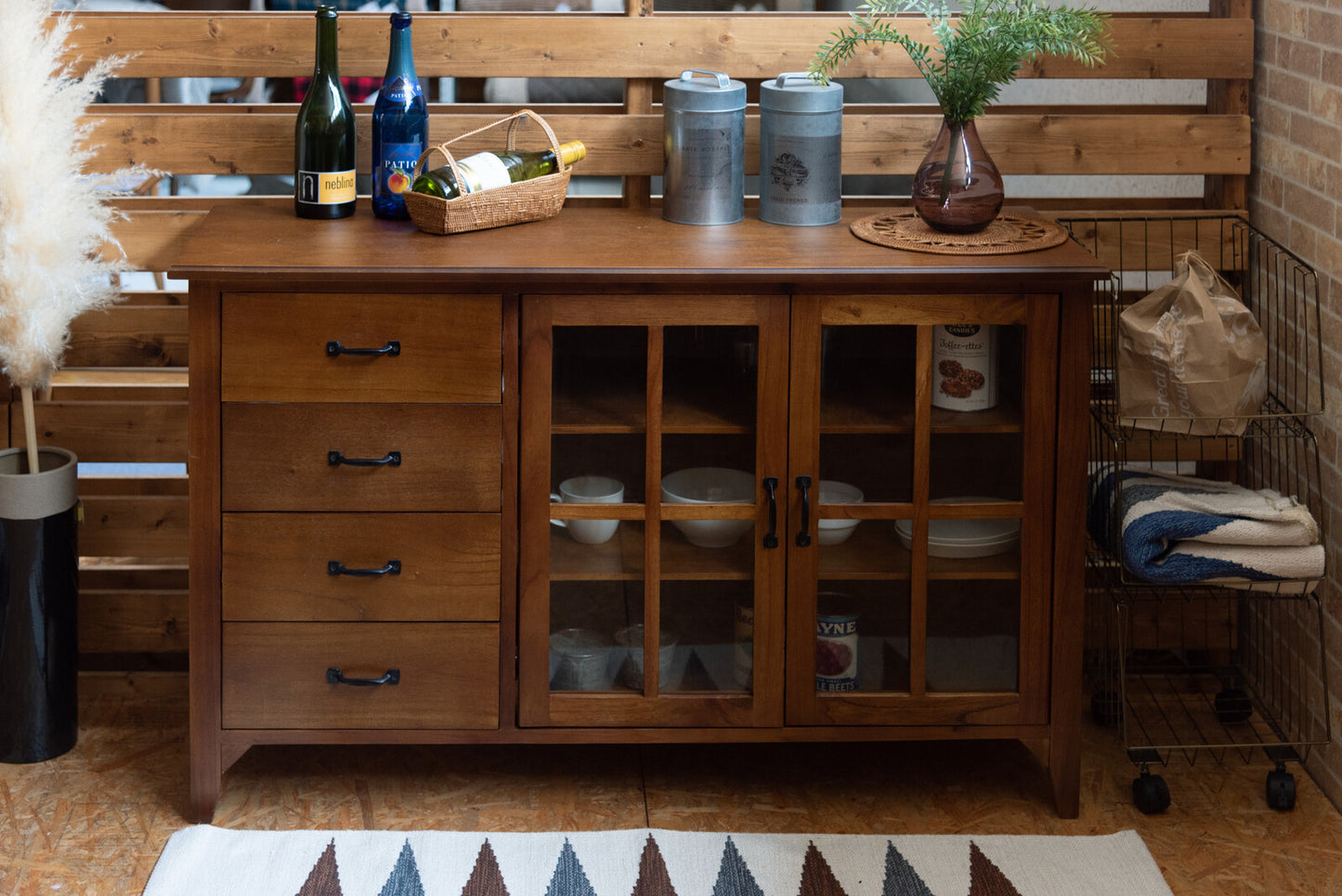 キャビネット 食器棚 カップボード チェスト 4段 木製チェスト 木製 キッチン収納