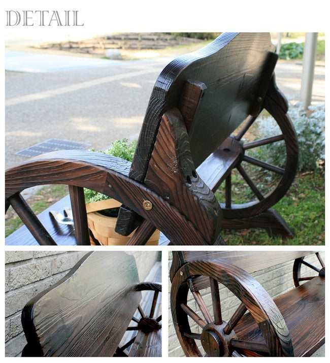 車輪ベンチ＆焼杉テーブル3点セット（ベンチ大×1　 ベンチ小×1　テーブル×1）
