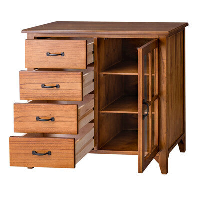 キャビネット 天然木 アンティーク スリム 省スペース 収納 扉付き 棚付き ガラス扉