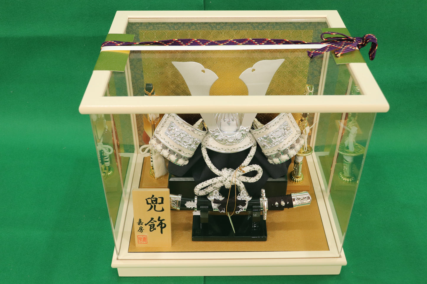 兜平飾り五月人形ケースセット (36cm×28cm×32cm)