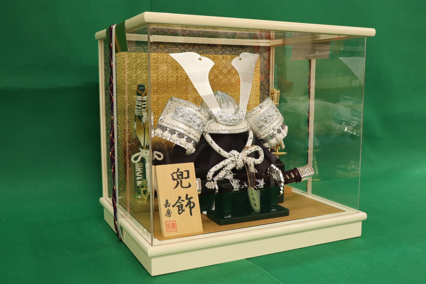 兜平飾り五月人形ケースセット (36cm×28cm×32cm)