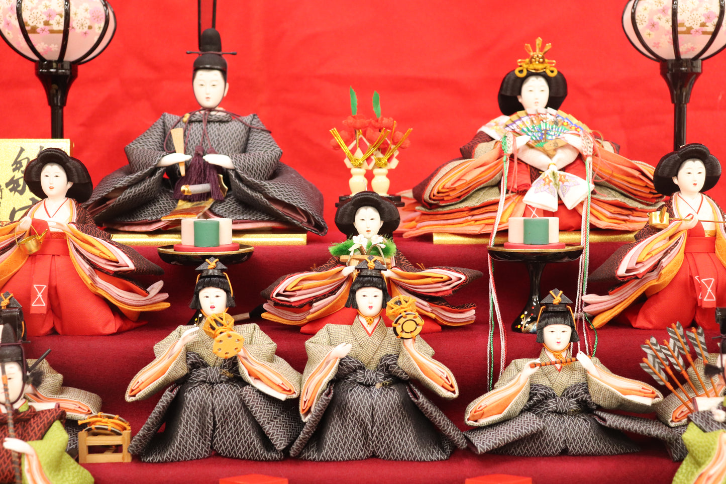 十五人飾り雛人形ガラスケース(58cmx40cmx55cm)