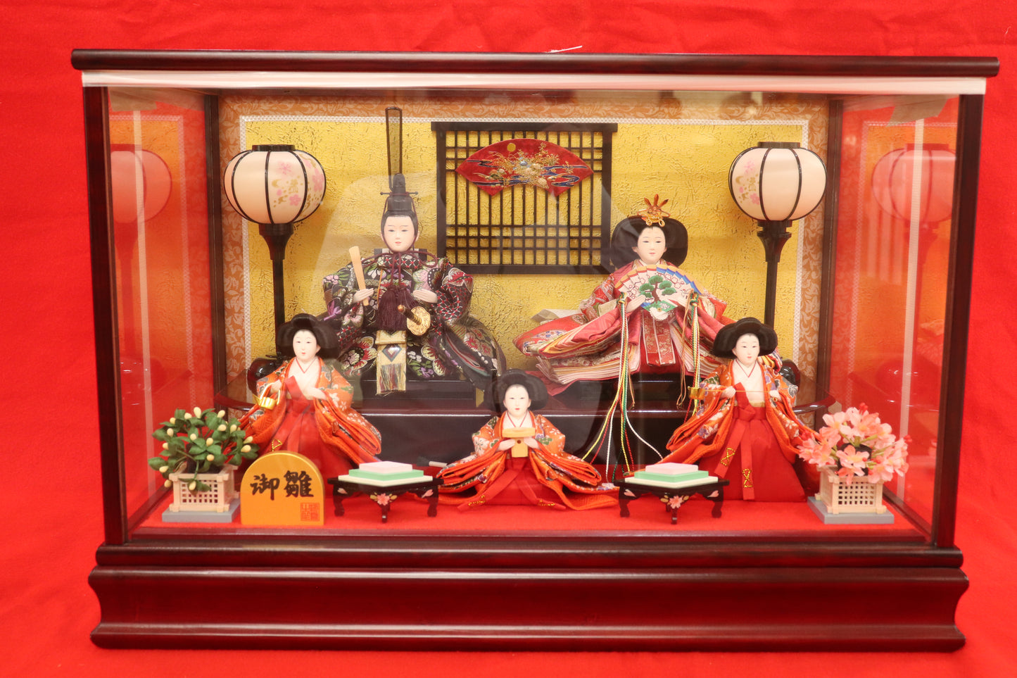 五人飾り雛人形ガラスケース (57cmx33cmx39cm)