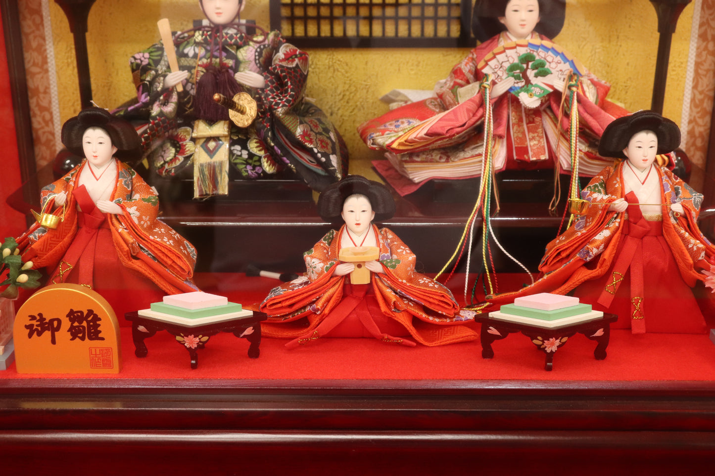 五人飾り雛人形ガラスケース (57cmx33cmx39cm)