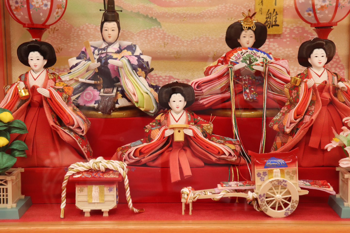 五人飾り雛人形ガラスケース (53cmx33cmx38cm)