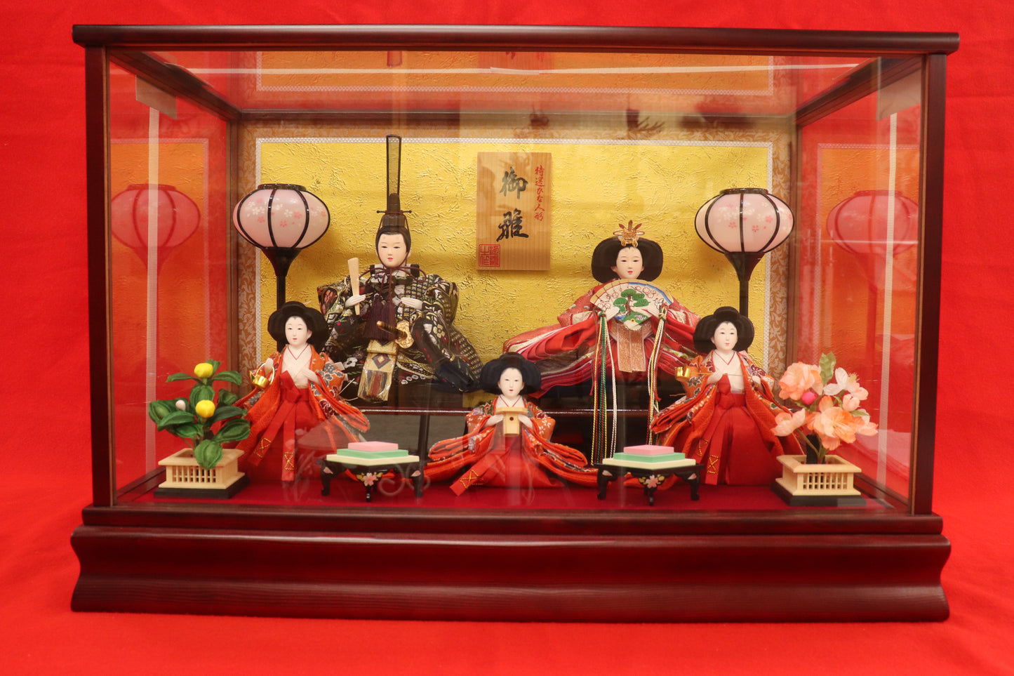 五人飾り雛人形ガラスケース (58cm×34cm×38cm)