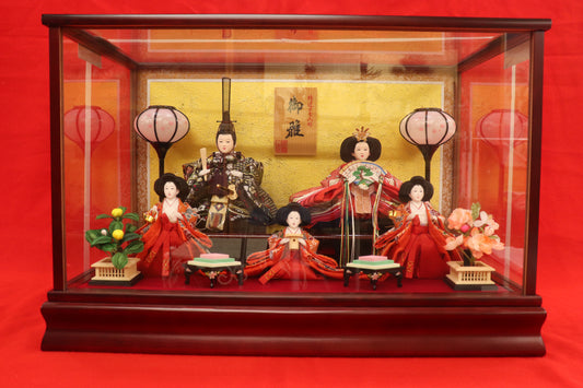 五人飾り雛人形ガラスケース (58cmx34cmx38cm)