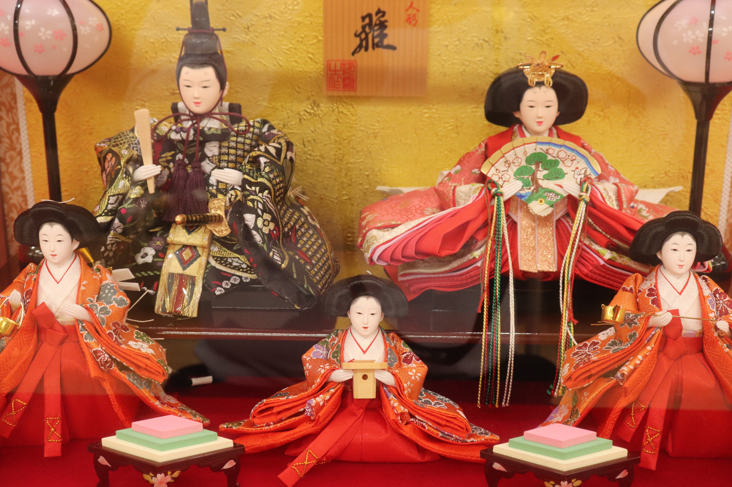 五人飾り雛人形ガラスケース (58cm×34cm×38cm)