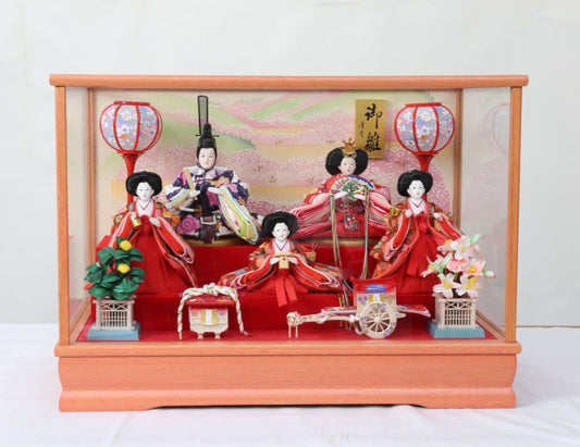 五人飾り雛人形ガラスケース (53cmx33cmx38cm)