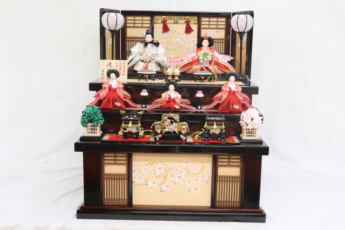 収納五人飾り雛人形セット(75cmx71cmx81cm)