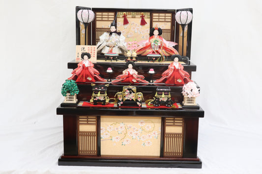 収納五人飾り雛人形セット(75cmx71cmx81cm)