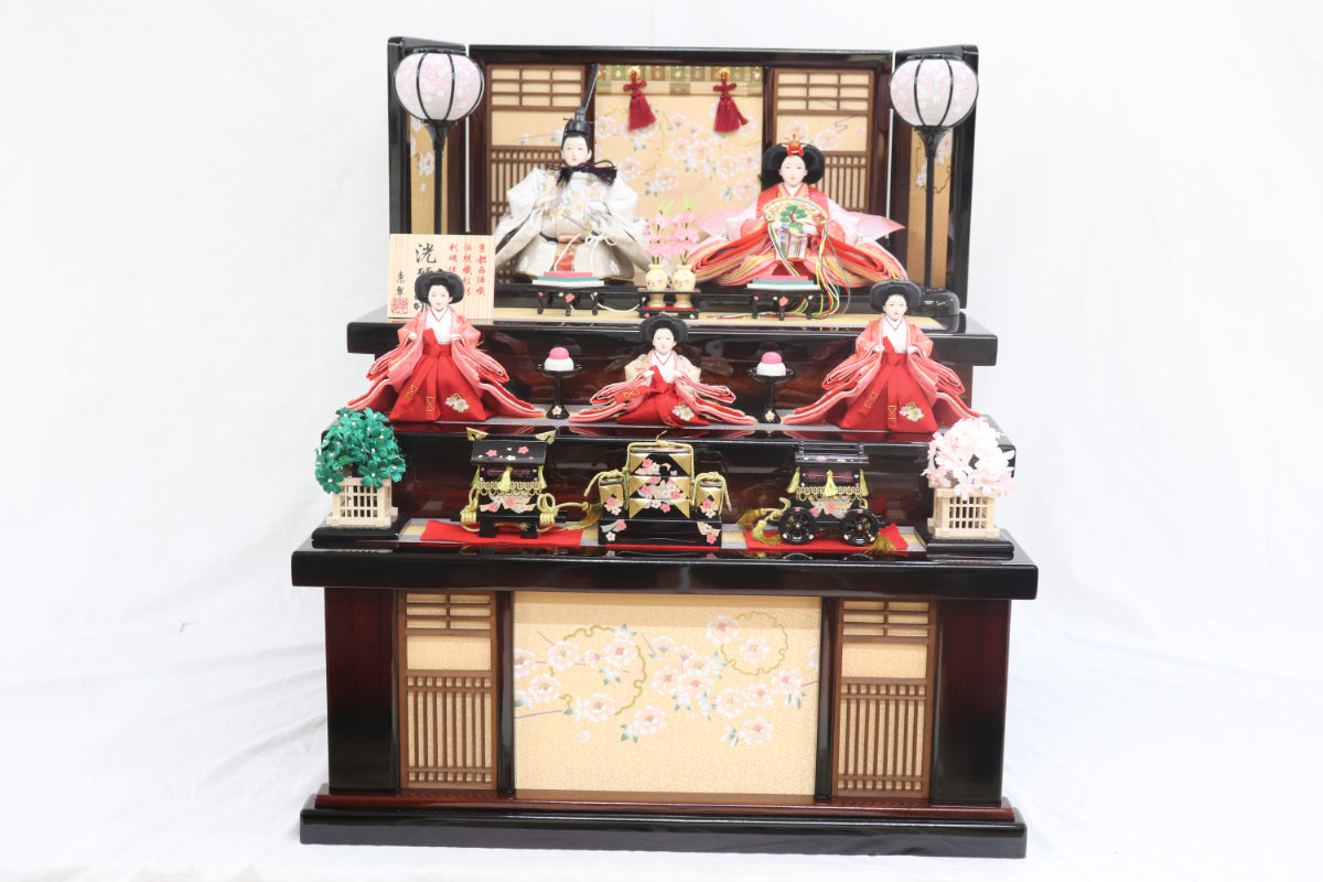 収納五人飾り雛人形セット(75cmx71cmx81cm)