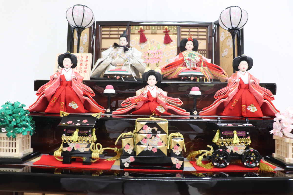 収納五人飾り雛人形セット(75cmx71cmx81cm)