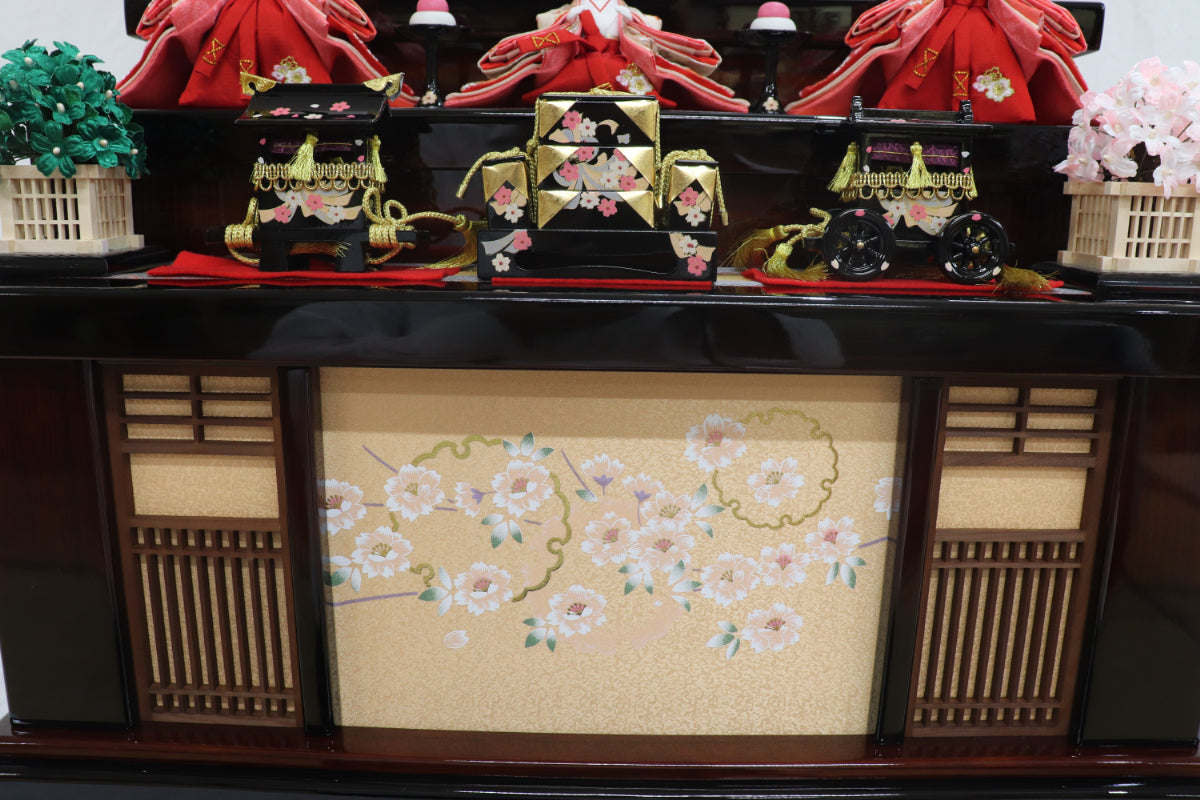 収納五人飾り雛人形セット(75cmx71cmx81cm)