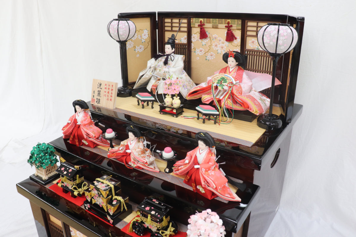 収納五人飾り雛人形セット(75cmx71cmx81cm)