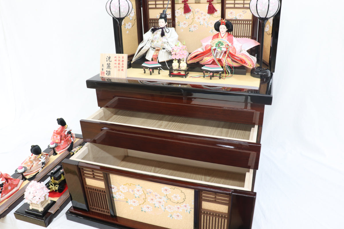収納五人飾り雛人形セット(75cmx71cmx81cm)