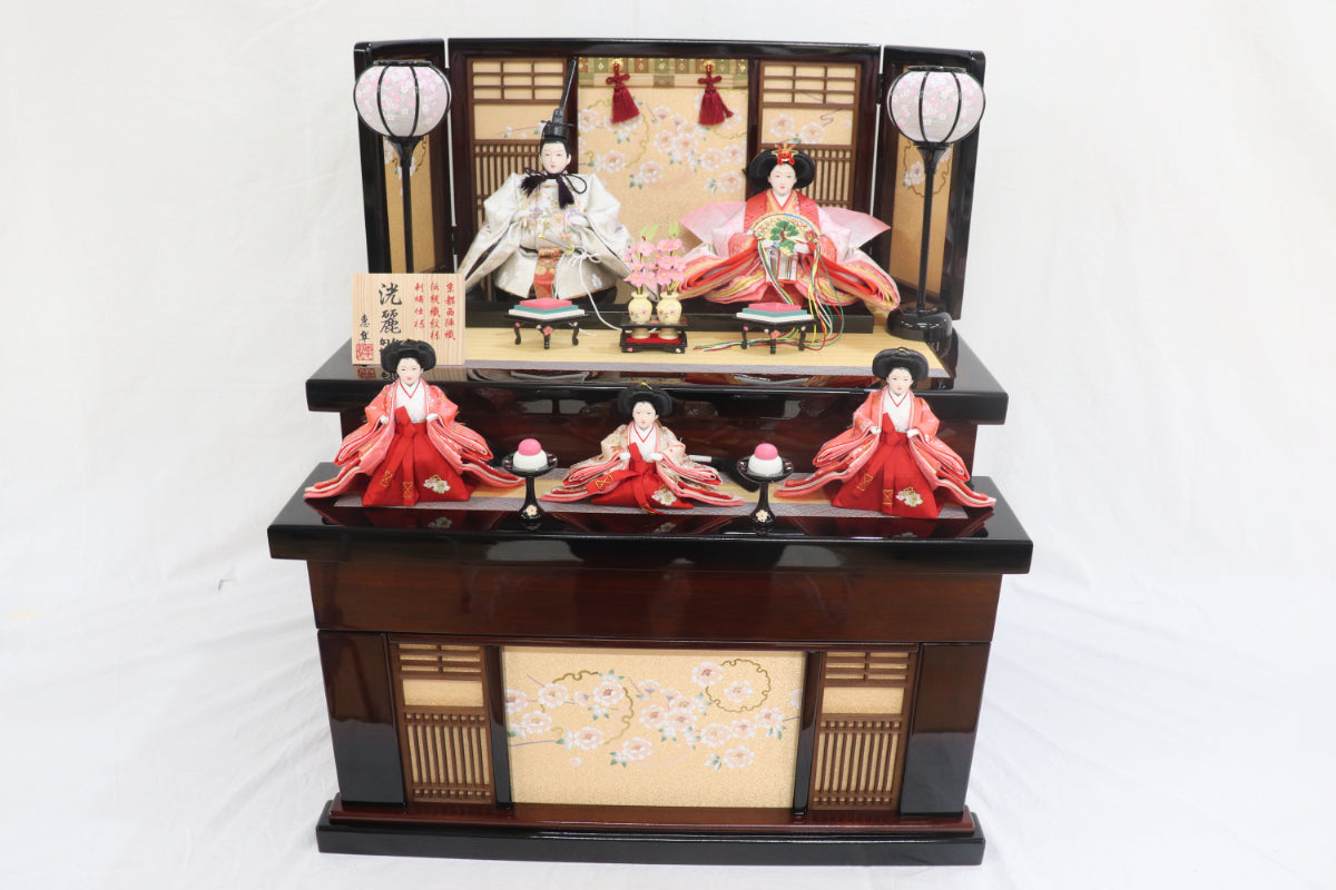 収納五人飾り雛人形セット(75cmx71cmx81cm)