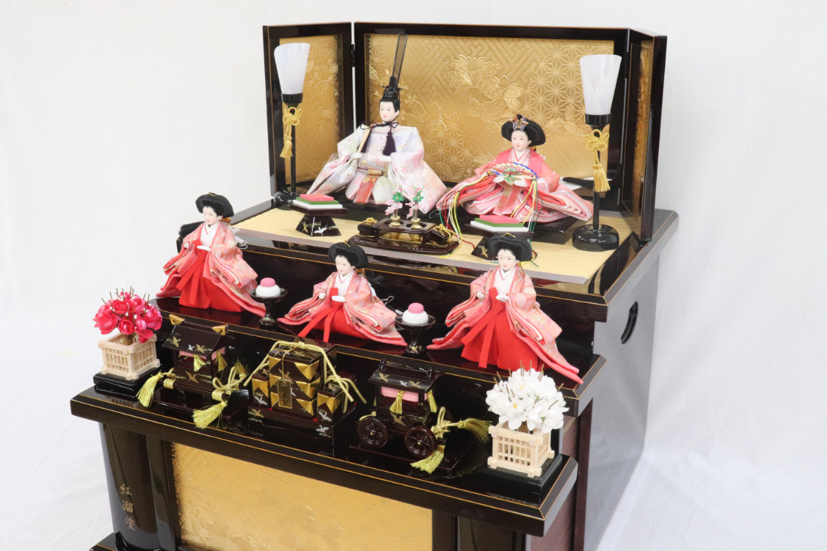 収納五人飾り雛人形セット(55cmx60cmx60cm)