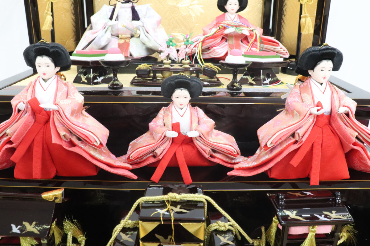 収納五人飾り雛人形セット(55cmx60cmx60cm)