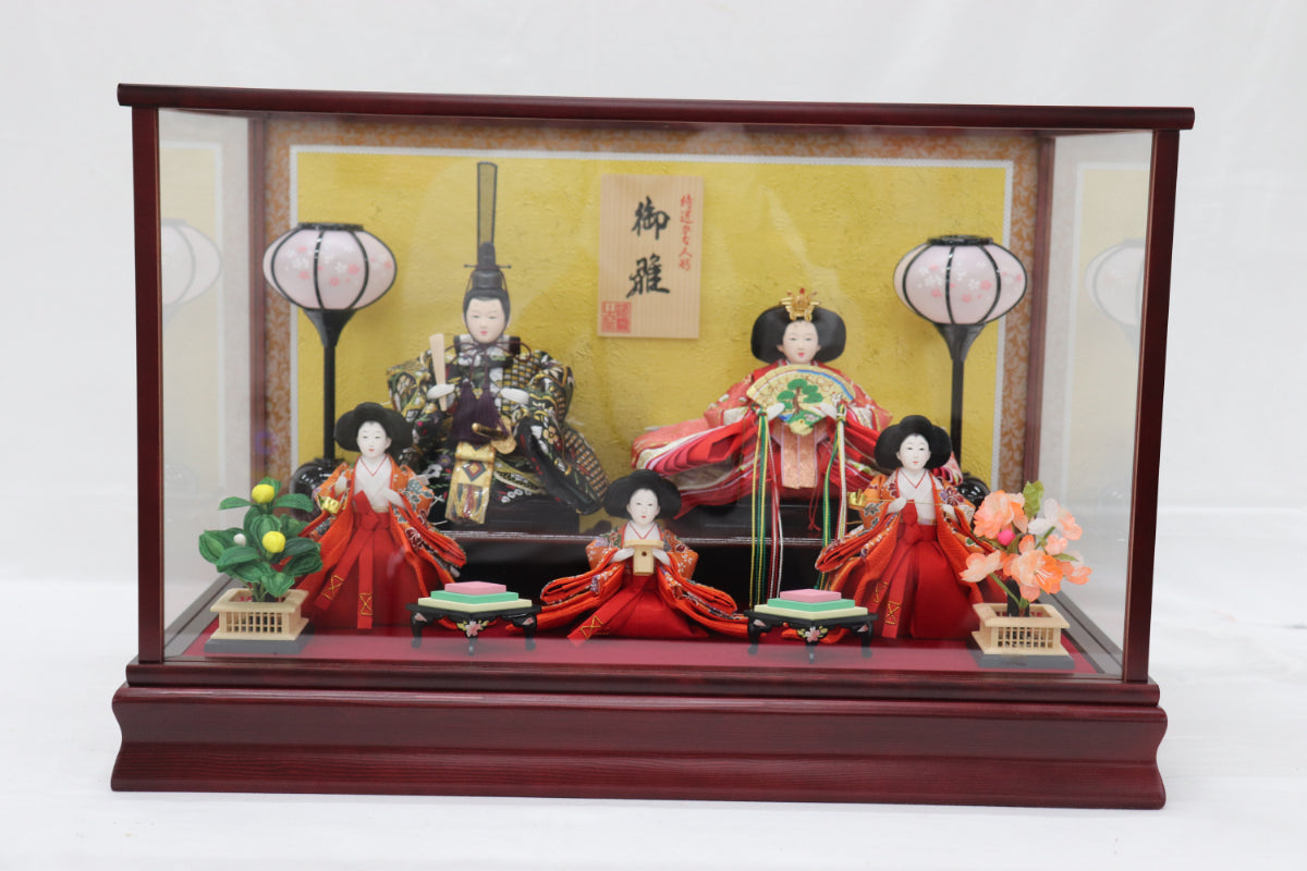 五人飾り雛人形ガラスケース (58cmx34cmx38cm)