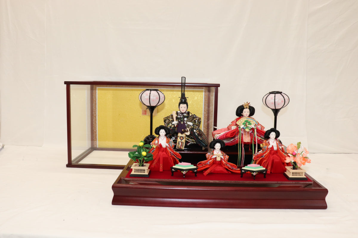 五人飾り雛人形ガラスケース (58cmx34cmx38cm)